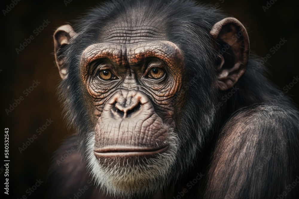 A close up chimpanzee portrait (Pan troglodytes). Generative AI A close up chimpanzee portrait (Pan troglodytes). Generative AI