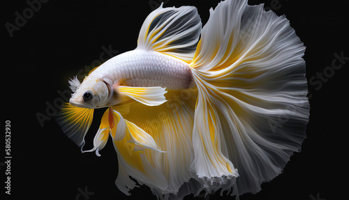 8k, realistic photo, high detailed, macro view, beautiful betta fish underwater photography isolated on black background. Generative ai