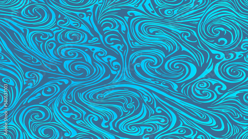 Vector abstract bright cyan background with swirls. Curved patterned wallpaper.