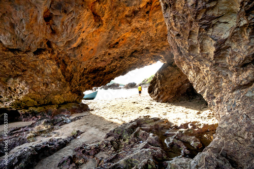 Cave on a sea cliff overlooking the sea in Nghe An province, Vietnam