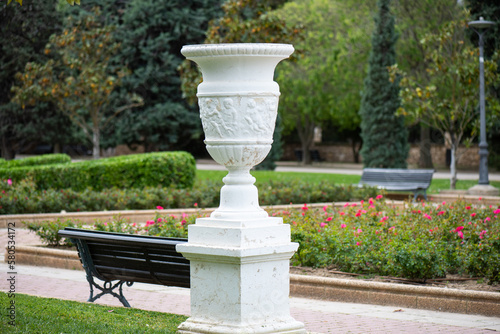 Stone sculpture of a goblet in Parque Grande José Antonio Labordeta, Zaragoza, Spain. photo
