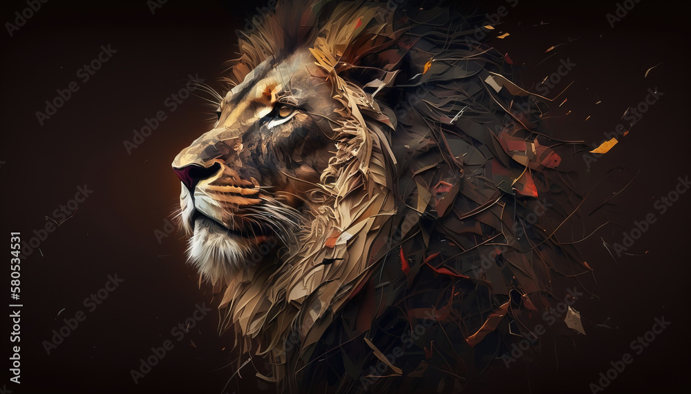 Fototapeta Lion animal abstract wallpaper. Contrast background panthera in vivid colors generative ai