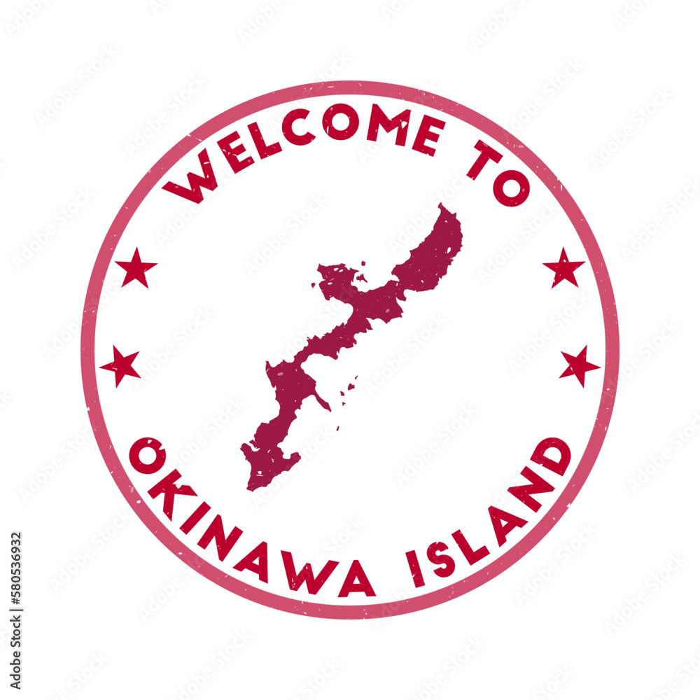 Welcome to Okinawa Island stamp. Grunge island round stamp with texture in Nippon color theme. Vintage style geometric Okinawa Island seal. Astonishing vector illustration. Welcome to Okinawa Island stamp. Grunge island round stamp with texture in Nippon color theme. Vintage style geometric Okinawa Island seal. Astonishing vector illustration.