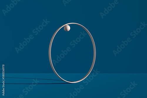 Vicious cycle or circle concept. Wooden sphere and circle levitation against blue background.