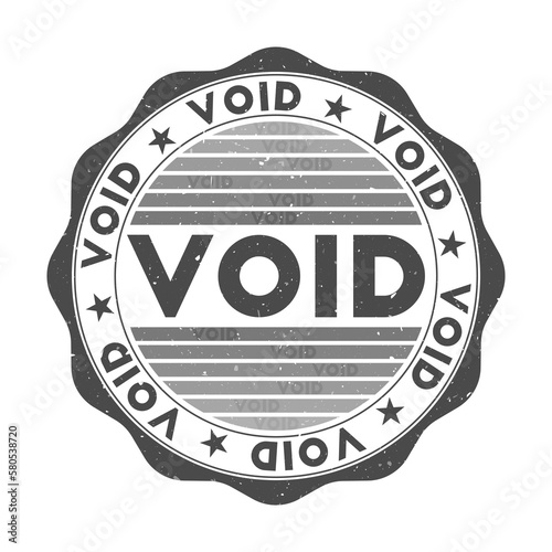 Void badge. Grunge word round stamp with texture in a shady character color theme. Vintage style geometric void seal with gradient stripes. Artistic vector illustration.