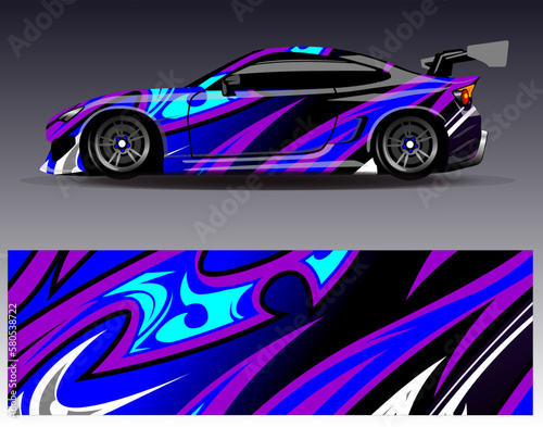 Car wrap design vector. Graphic abstract stripe racing background kit designs for wrap vehicle  race car  rally  adventure and livery