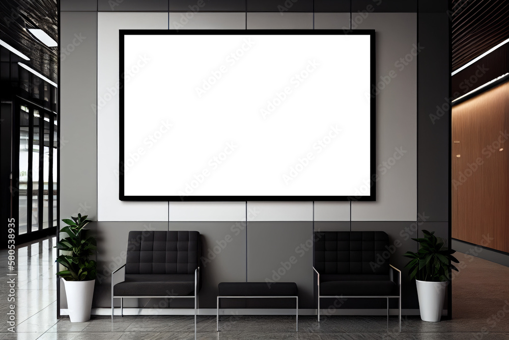 Corporate office white blank frame mockup is a design element that showcases a white frame or placeholder for corporate branding or promotional materials. Generative AI