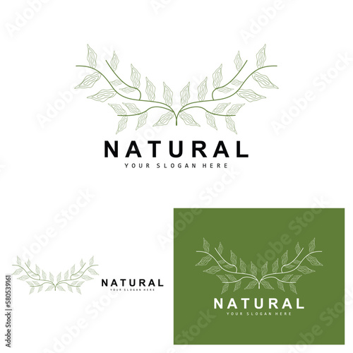 Simple Botanical Leaf and Flower Logo, Vector Natural Line Style, Decoration Design, Banner, Flyer, Wedding Invitation, and Product Branding