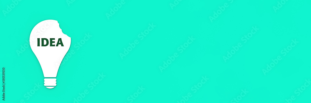 a white bitten light bulb with the inscription idea on a blue background. teeth marks stealing an idea. plagiarism. copying other people's works. Banner for insertion into site.3D image. 3D rendering. a white bitten light bulb with the inscription idea on a blue background. teeth marks stealing an idea. plagiarism. copying other people's works. Banner for insertion into site.3D image. 3D rendering.