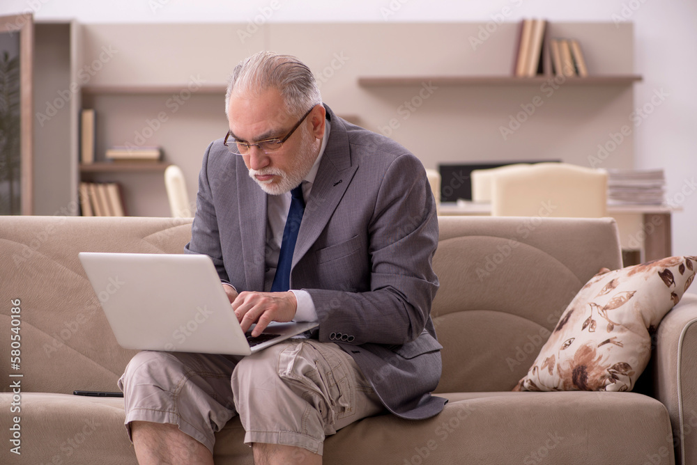 Old male employee working from home during pandemic Old male employee working from home during pandemic