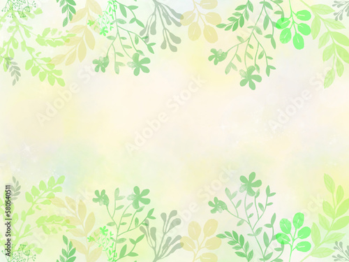 Fototapeta Naklejka Na Ścianę i Meble -  新緑の草花のフレーム背景素材