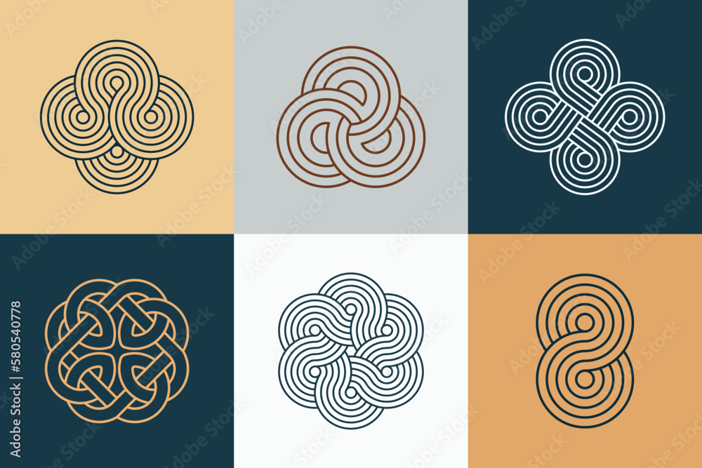 Geometric circle logo, vector line art zen pattern. Geometric linear ornament, editable stroke