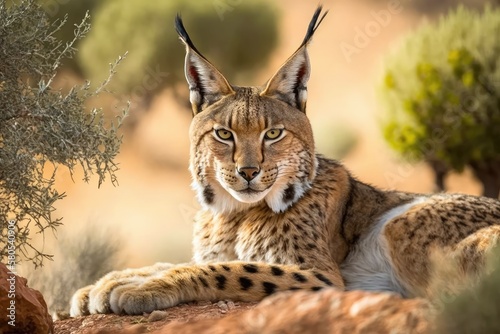 The Iberian Lynx (Lynx pardinus) is a wild cat species that lives only on the Iberian Peninsula in southwestern Europe. An animal in the wild in Andujar, Spain. Scenes of Europe's wildlife and nature photo