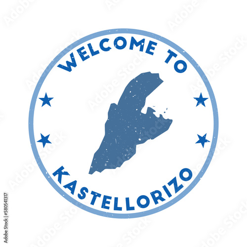 Welcome to Kastellorizo stamp. Grunge island round stamp with texture in Wing Commander color theme. Vintage style geometric Kastellorizo seal. Trendy vector illustration.