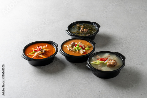 Korean food dish Kimchi stew 김치찜 Braised Spicy Chicken 닭볶음탕