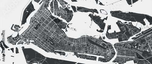 Abu Dhabi vector map. Detailed black map of Abu Dhabi city poster with streets. Cityscape poster metropolitan aria view.