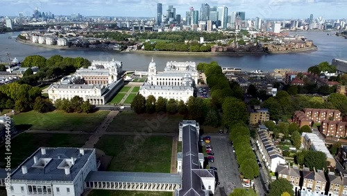 Panoramic overview shot of London, United Kingdom, shot from the greenwich corner of the Thames.  photo