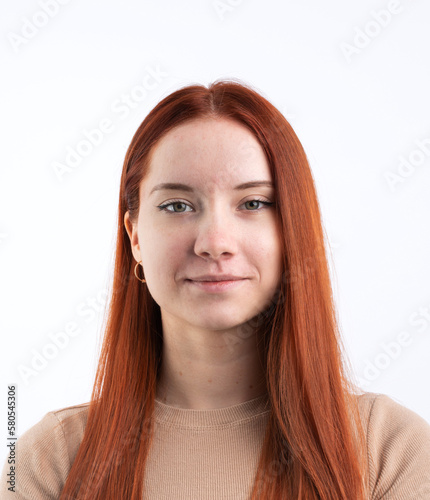 Biometric Passport photo of attractive female, natural look healthy skin