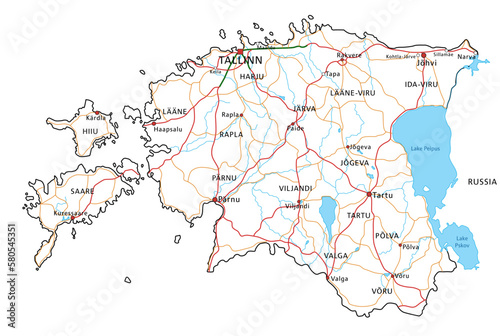 Estonia road and highway map. Vector illustration.