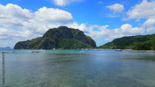 A view of a mountain near Corong Corong beach in Palawan, Philippines, aerial photo