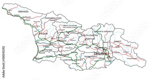 Georgia road and highway map. Vector illustration.