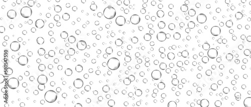 Water bubbles set isolated on white background. Air water bubbles for soda effect, transparent backdrop, icon design, champagne bubbles, texture and wallpaper. Water drops pattern, vector illustration