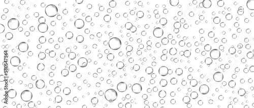 Water bubbles set isolated on white background. Air water bubbles for soda effect, transparent backdrop, icon design, champagne bubbles, texture and wallpaper. Water drops pattern, vector illustration