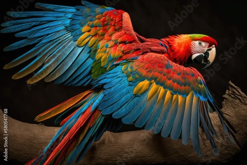 The Scarlet Macaw is a large, colorful macaw that is native to humid evergreen forests in the America Tropics. Its range goes from extreme southeast Mexico to the Amazon, Peru, Bolivia, and Brazil photo