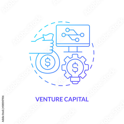 Venture capital blue gradient concept icon. Money investment. Tech startup financing option abstract idea thin line illustration. Isolated outline drawing. Myriad Pro-Bold font used