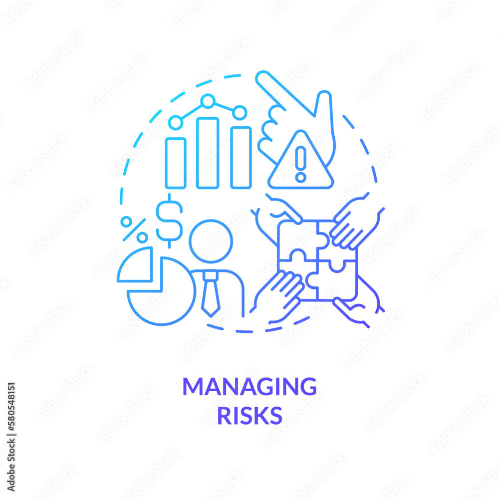 Managing risks blue gradient concept icon. Events prediction. Venture capital financing benefit abstract idea thin line illustration. Isolated outline drawing. Myriad Pro-Bold font used