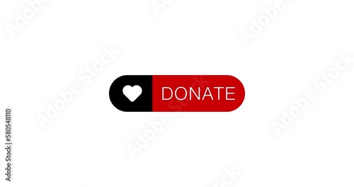 Donate red button with love icon, Donation animation for social media