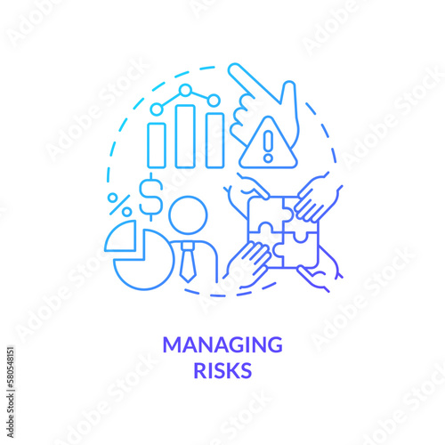 Managing risks blue gradient concept icon. Events prediction. Venture capital financing benefit abstract idea thin line illustration. Isolated outline drawing. Myriad Pro-Bold font used