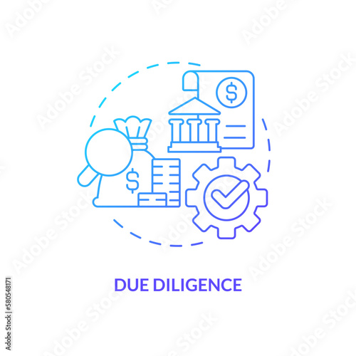 Due diligence blue gradient concept icon. IT firm development. Venture capital financing benefit abstract idea thin line illustration. Isolated outline drawing. Myriad Pro-Bold font used