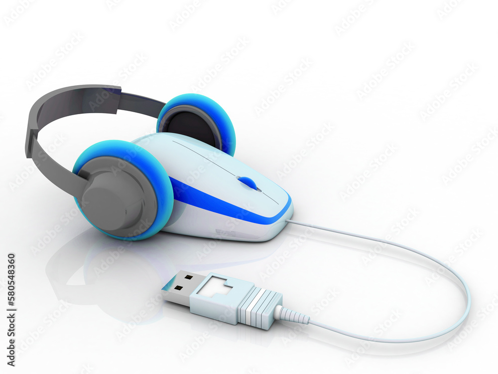 3d rendering mouse with headphone