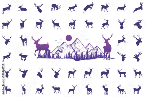 Fototapeta Naklejka Na Ścianę i Meble -  deer silhouette set - vector illustration.