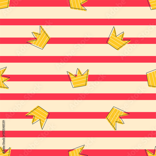 Crown seamless pattern. Pattern with colorful Striped and crown. Vector background