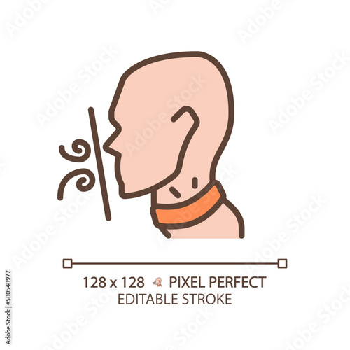 Suffocation pixel perfect RGB color icon. Breathing difficulties. Throat disease symptom. Asphyxia danger awareness. Thin line illustration. Contour symbol. Vector outline drawing. Editable stroke