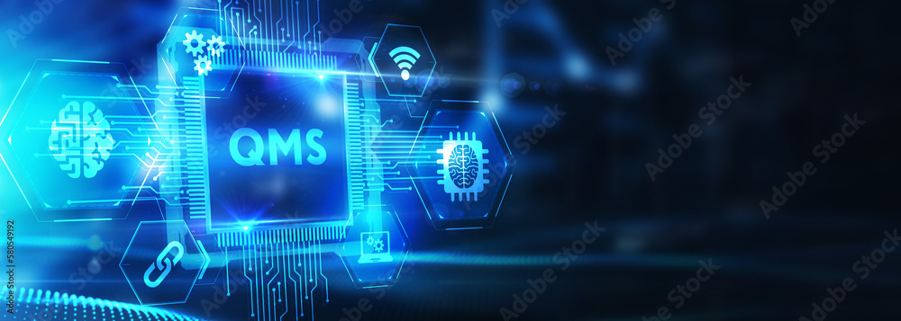 Quality management system business and industrial technology concept. QMS. 3d illustration