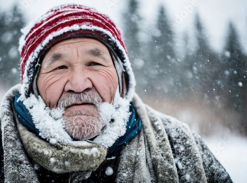 Senior inuit elderly man at winter photo