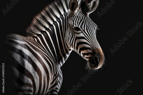A high resolution  isolated picture of a beautiful zebra. Generative AI