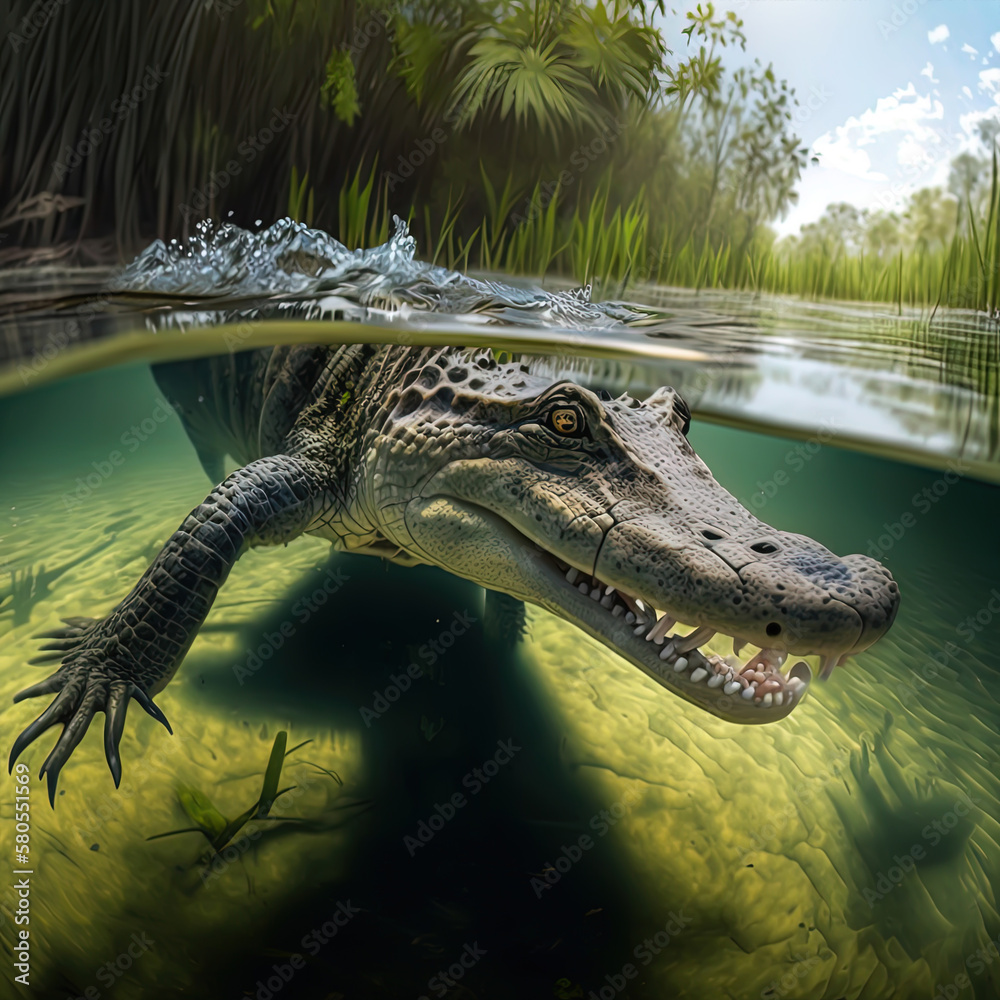 ?????????????? GoPro selfie of an alligator swimming upstream in a ...