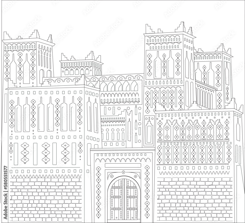 sketch of Old Moroccan Fort Qasabah 01