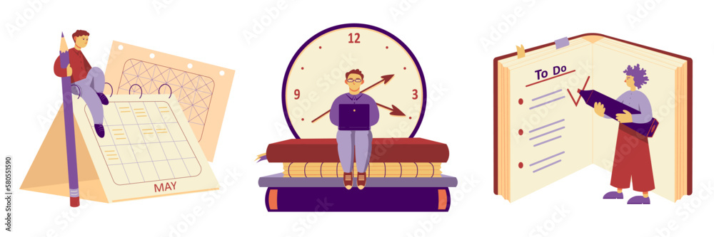 Time management concept. Man and woman plan work task, meet deadlines ...