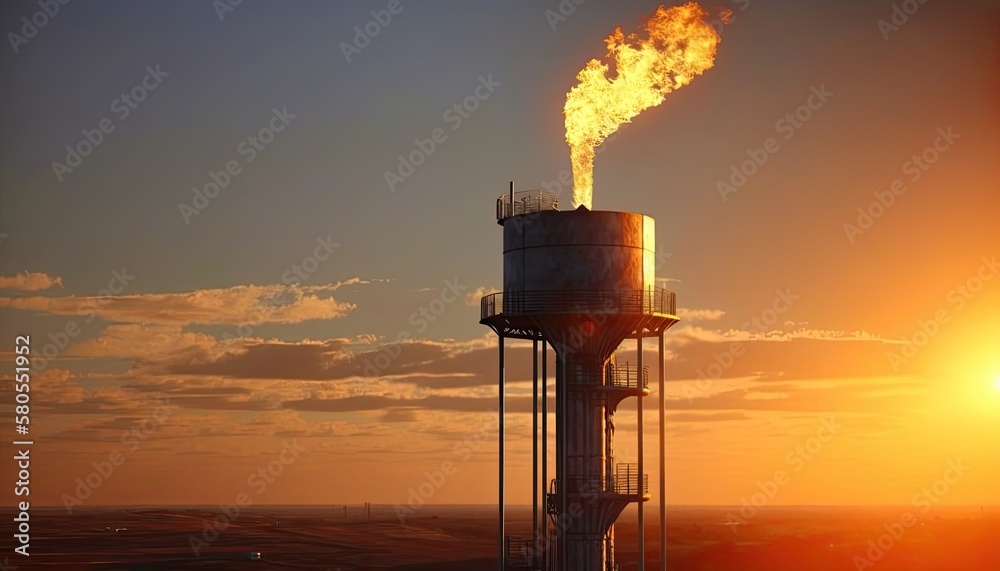 Gas Flare Stack Animation Aerial view to gas flare stack of petroleum refineries sunset ...