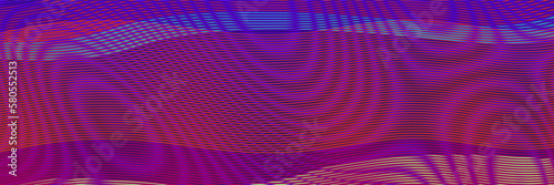 Vector geometric holographic texture with soft moire round forms in viva magenta colors. Gradient banner background for mobile apps, wall art, wallpaper, wall panel, textile, poster, interior decor. 