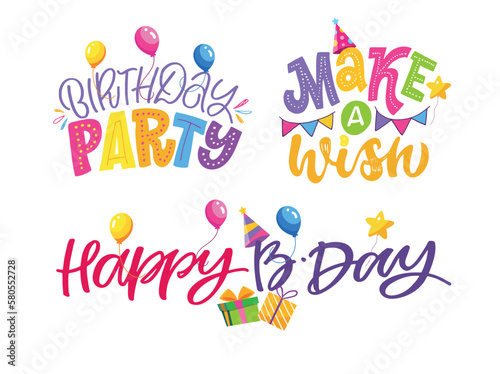 Happy birthday label. Cute hand drawn doodle lettering postcard. Lettering for t-shirt design, mug print, invitation.