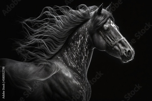 Fine art  low key pictures of horses. Generative AI