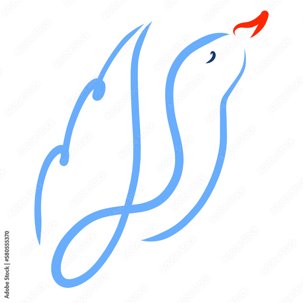 graceful blue swan raised its wing, color abstract sketch on white background graceful blue swan raised its wing, color abstract sketch on white background