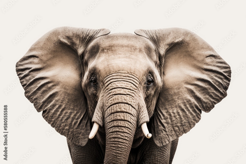 Elephant Head on White Background. Generative AI