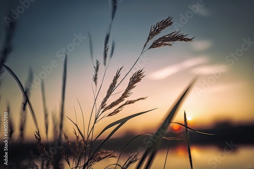 Gorgeous reed in sunset glow. Photo generative AI